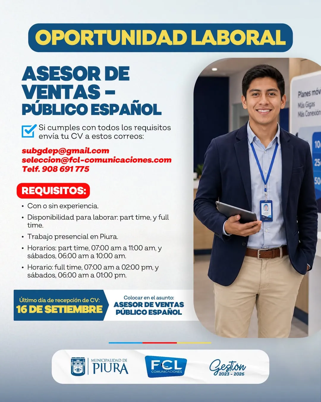 Aviso: ASESOR DE VENTAS PARA PUBLICO ESPAÑOL — toca para verlo completo