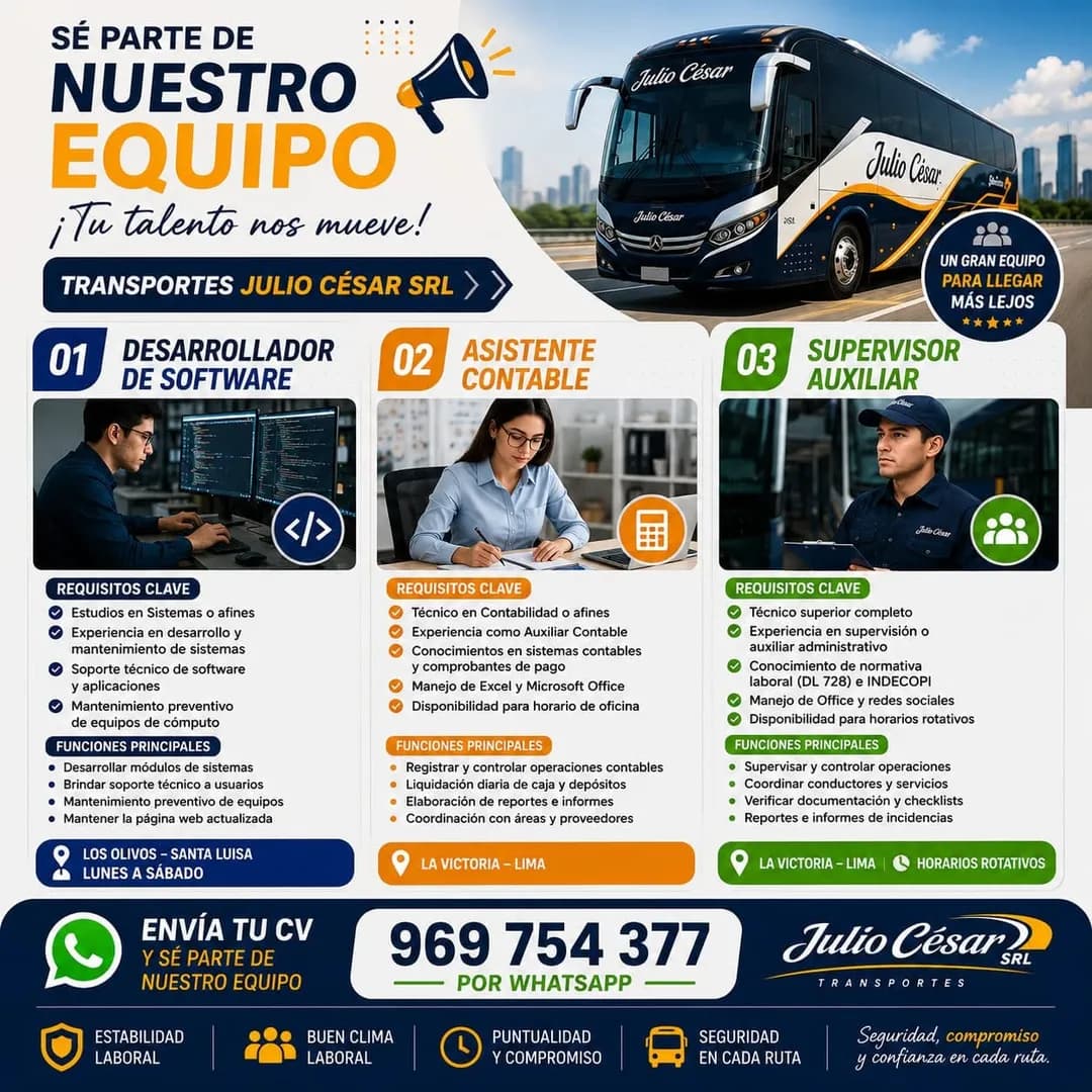 Aviso: Desarrollador de Software// Asistente Contable//Supervisor Auxiliar — toca para verlo completo