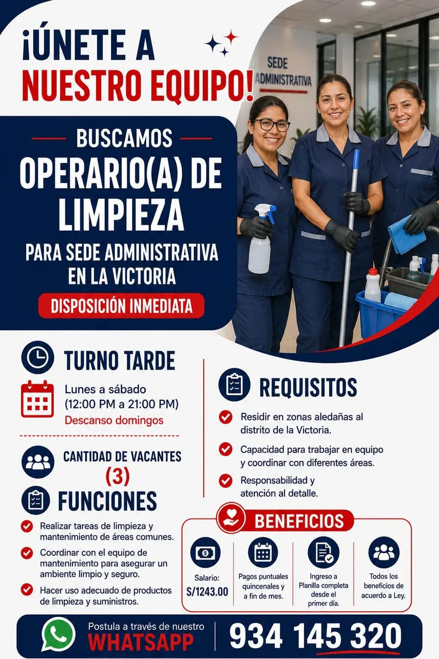 Aviso: Operario (a) de limpieza — toca para verlo completo
