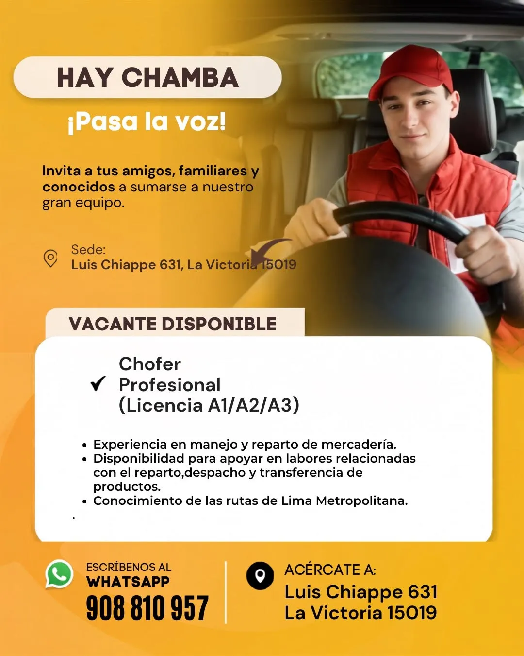 Aviso: CHOFER DE REPARTO — toca para verlo completo