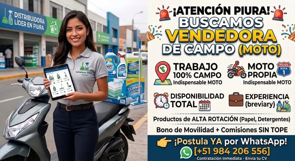Aviso: VENDEDORA DE CAMPO — toca para verlo completo