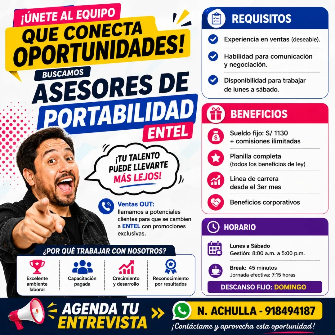Aviso: ASESORES DE PORTABILIDAD ENTEL — toca para verlo completo