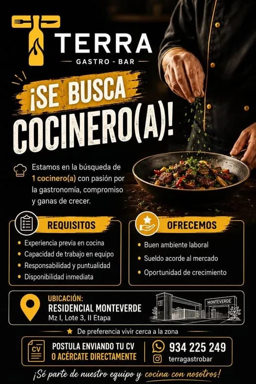 Aviso: SE NECESITA COCINERO — toca para verlo completo