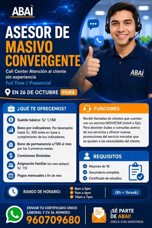 Aviso: ASESOR DE MASIVO CONVERGENTE — toca para verlo completo