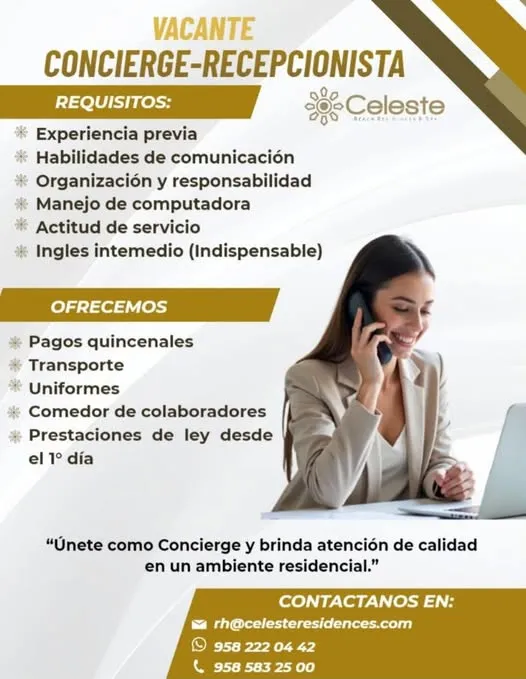 Aviso: CONCIERGE - RECEPCIONISTA — toca para verlo completo