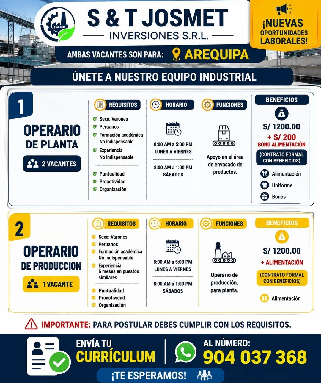 Aviso: OPERARIO DE PLANTA — toca para verlo completo