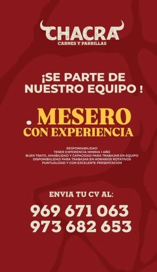Aviso: MESERO CON EXPERIENCIA — toca para verlo completo