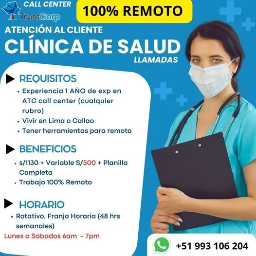 Aviso: ASESORA DE ATENCIÓN AL CLIENTE CLINICA DE SALUD — toca para verlo completo