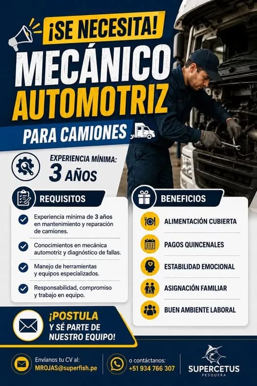 Aviso: MECÁNICO AUTOMOTRIZ PARA CAMIONES — toca para verlo completo
