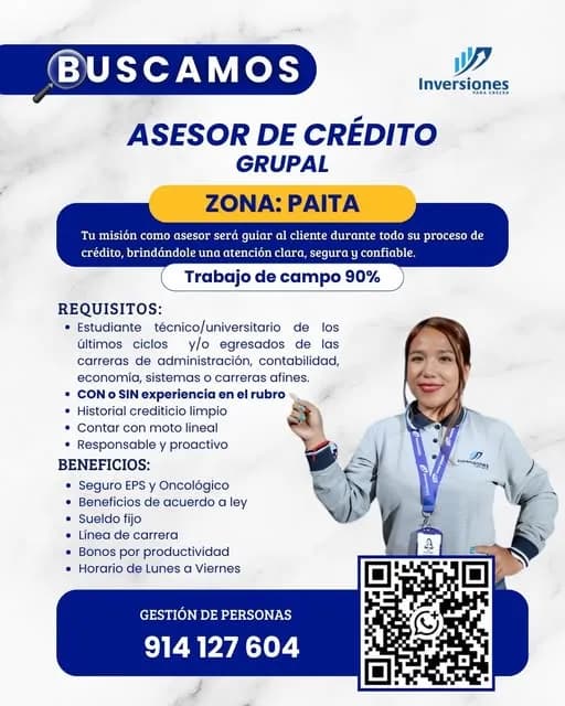 Aviso: ASESOR DE CREDITO GRUPAL — toca para verlo completo