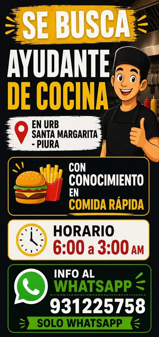 Aviso: AYUDANTE DE COCINA — toca para verlo completo
