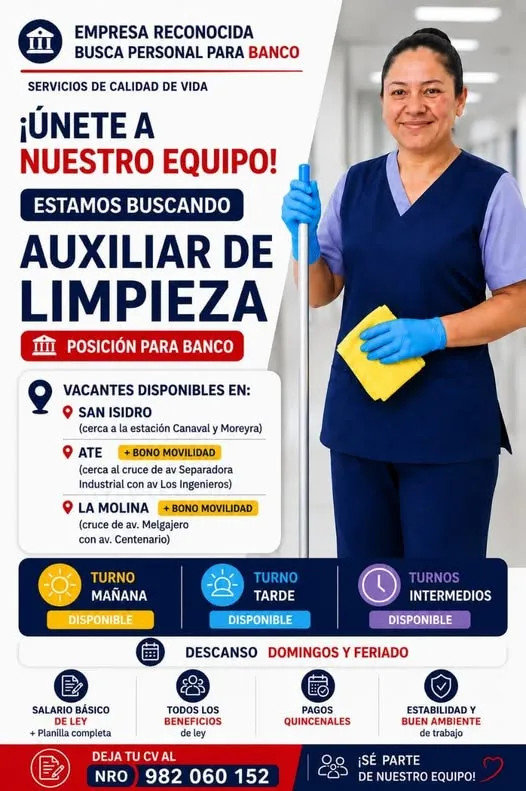 Aviso: AUXILIAR DE LIMPIEZA — toca para verlo completo