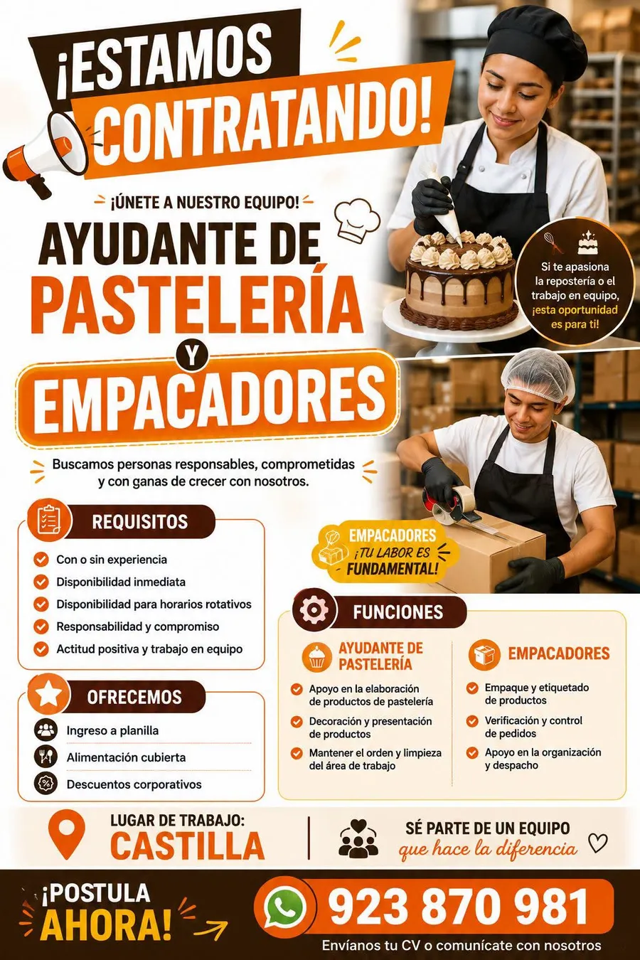 Aviso: AYUDANTE DE PASTELERÍA Y EMPACADORES — toca para verlo completo