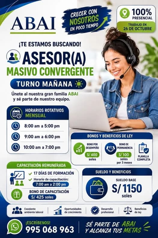 Aviso: ASESOR(A) MASIVO CONVERGENTE — toca para verlo completo