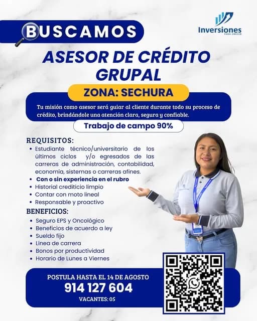 Aviso: ASESOR DE CREDITO GRUPAL — toca para verlo completo