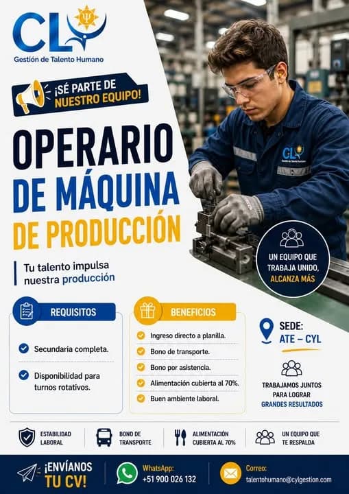 Aviso: OPERADOR DE MAQUINA DE PRODUCCIÓN — toca para verlo completo