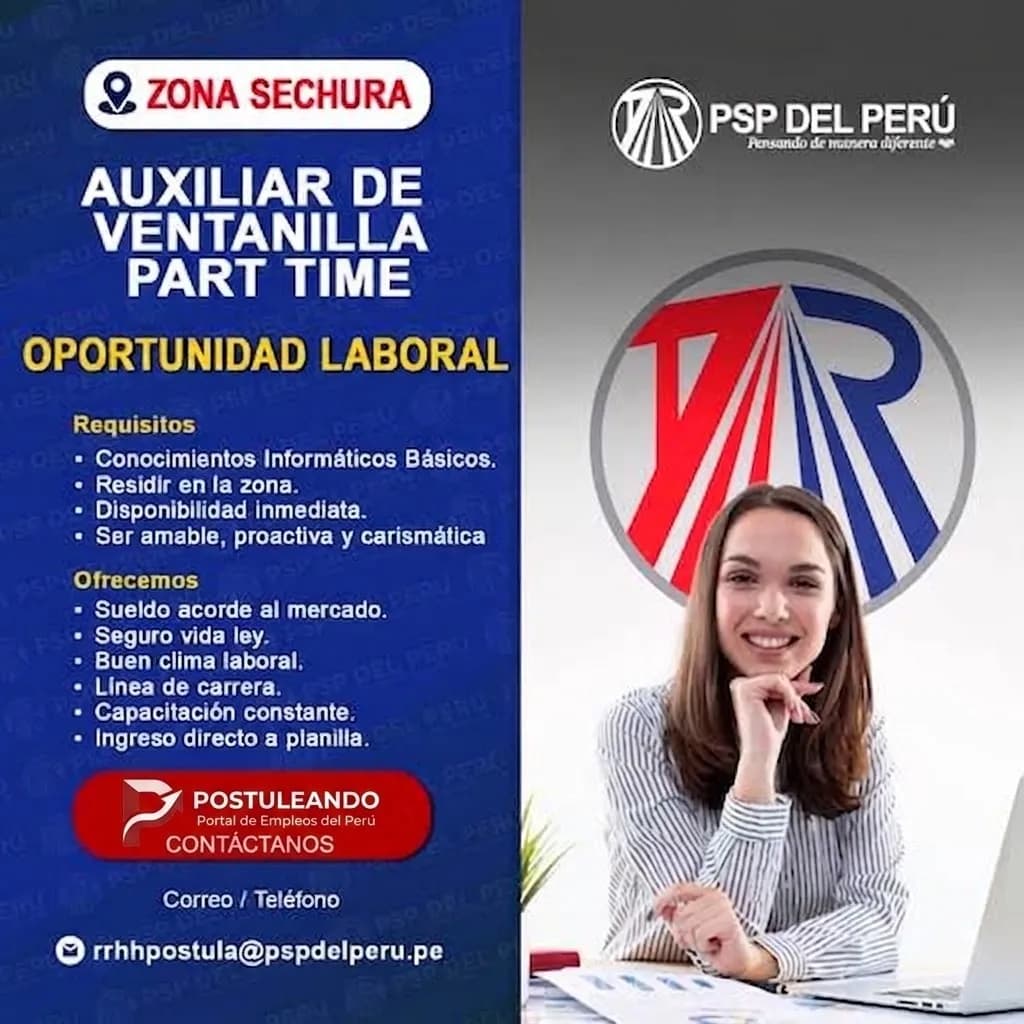 Aviso: AUXULIAR DE VENTANILLA PART TIME — toca para verlo completo