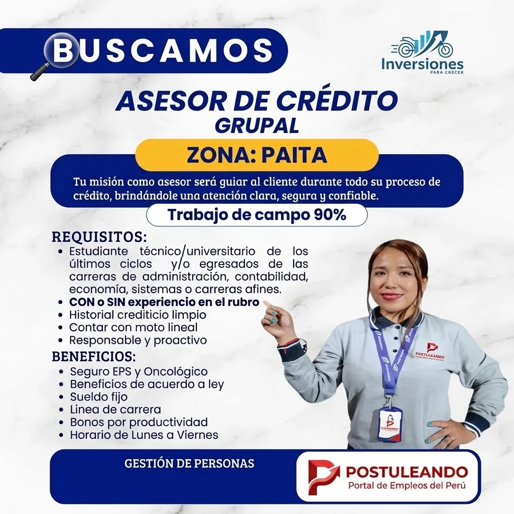 Aviso: ASESOR DE CREDITO GRUPAL — toca para verlo completo