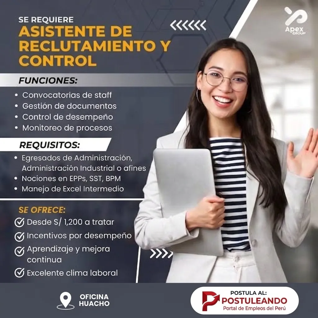 Aviso: ASISTENTE DE RECLUTAMIENTO Y CONTROL — toca para verlo completo