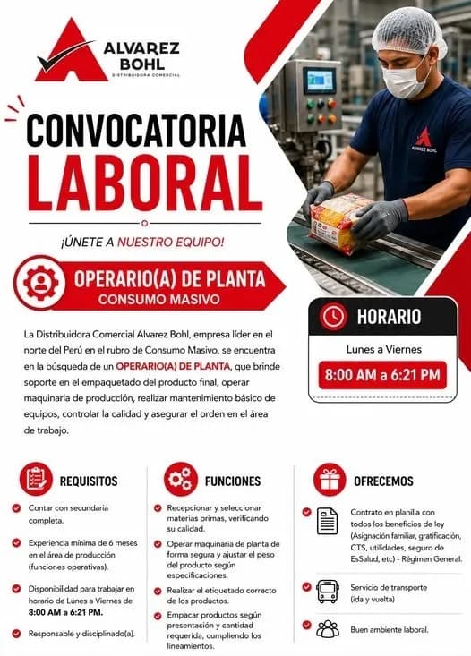 Aviso: OPERARIO (A) DE PLANTA — toca para verlo completo