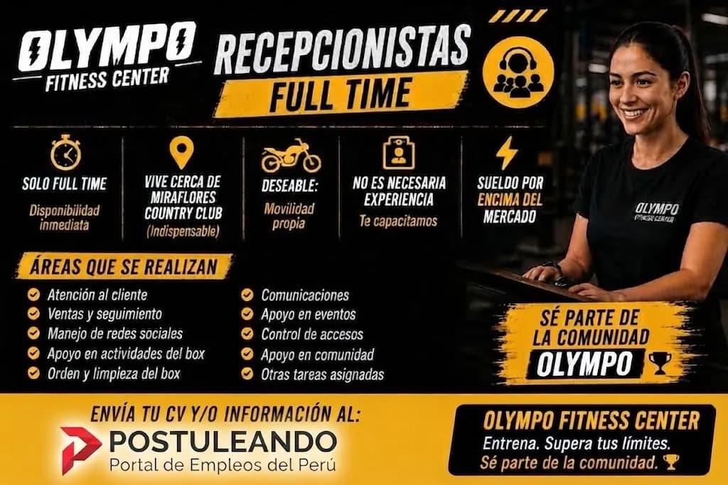 Aviso: RECEPCIONISTAS FULL TIME — toca para verlo completo