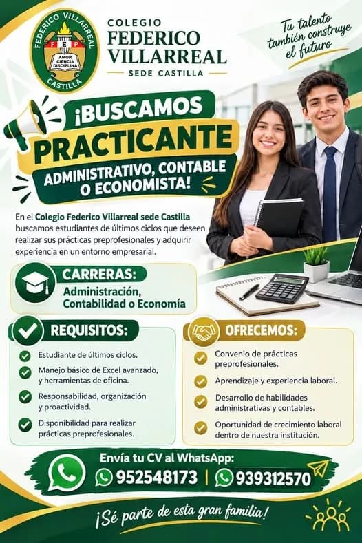 Aviso: PRACTICANTE ADMINISTRATIVO, CONTABLE O ECONOMISTA — toca para verlo completo