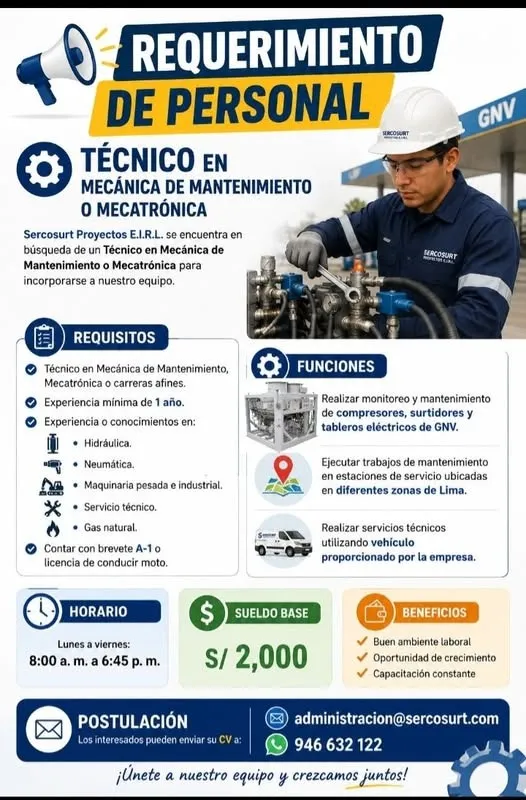 Aviso: TECNICO EN MECANICA DE MANTENIMIENTO — toca para verlo completo