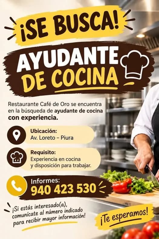 Aviso: AYUDANTE DE COCINA — toca para verlo completo