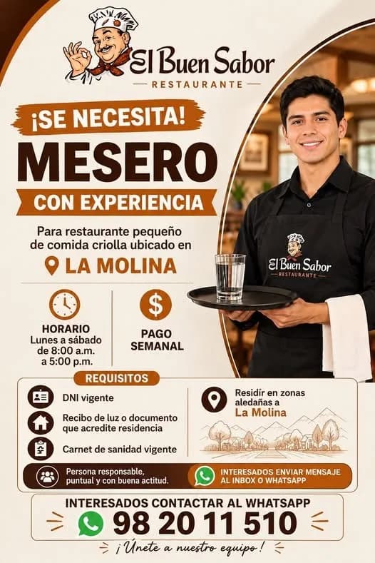 Aviso: MESERO CON EXPERIENCIA — toca para verlo completo