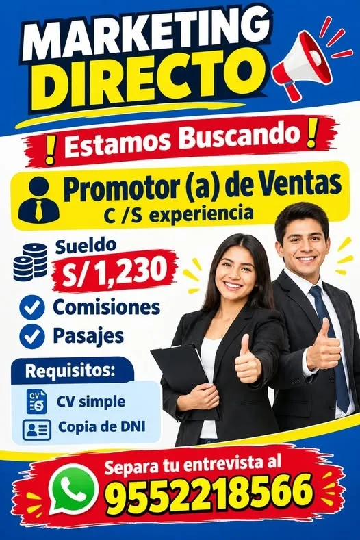 Aviso: PROMOTOR (A) DE VENTAS — toca para verlo completo