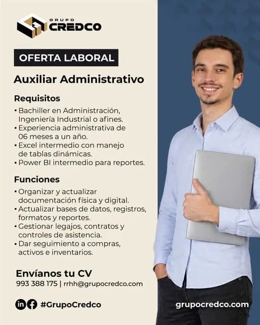 Aviso: AUXILIAR ADMINISTRATIVO — toca para verlo completo